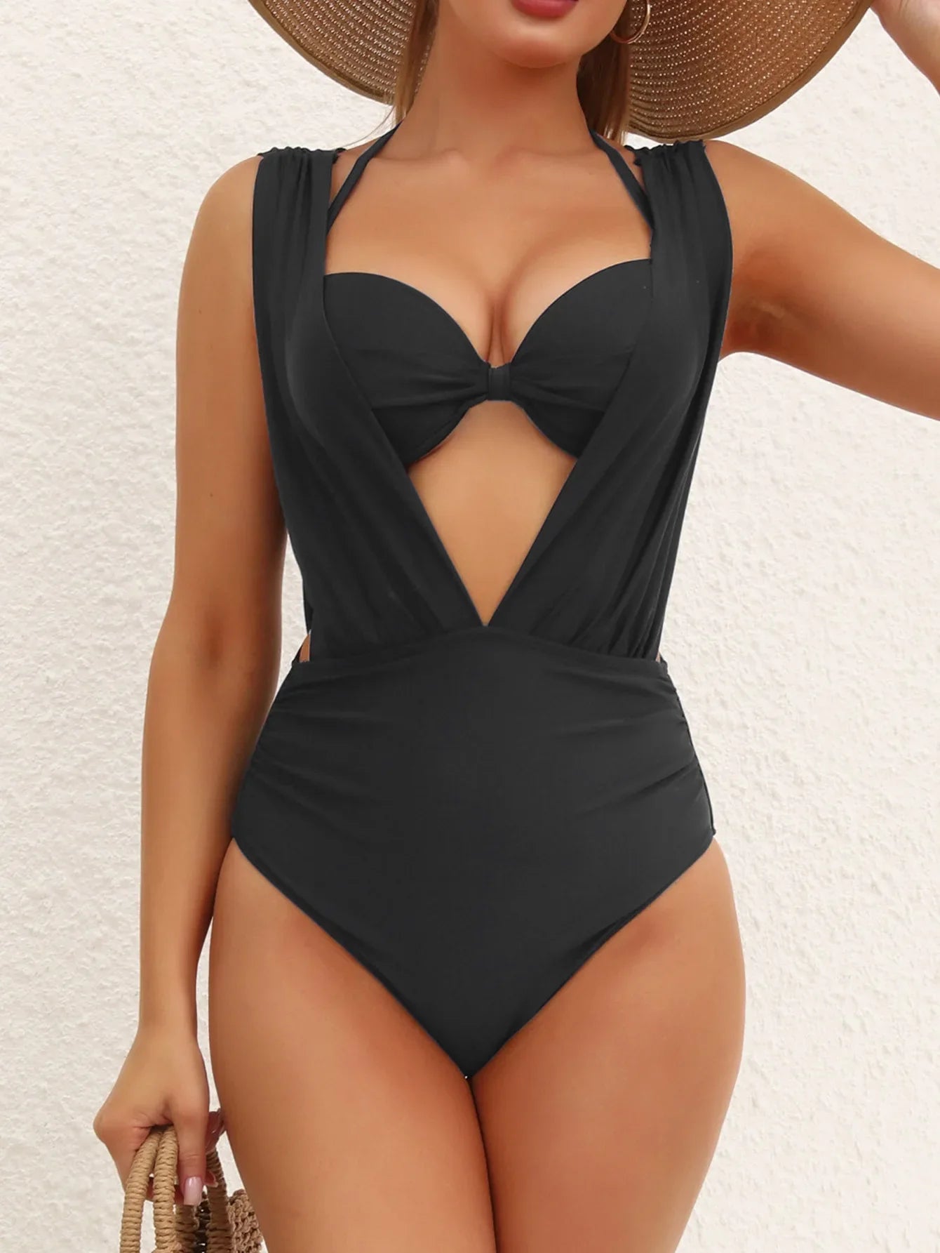 Pleate High Waist Bikinis Sets