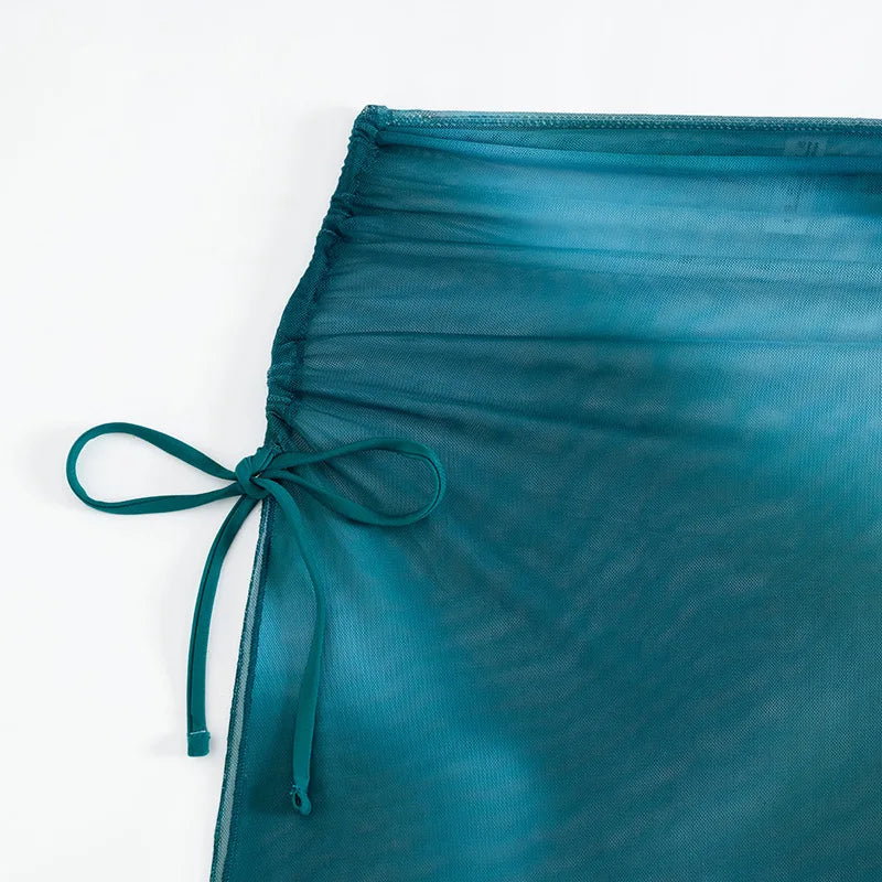 Pleate Long Skirt 3 Piece Bikini Set