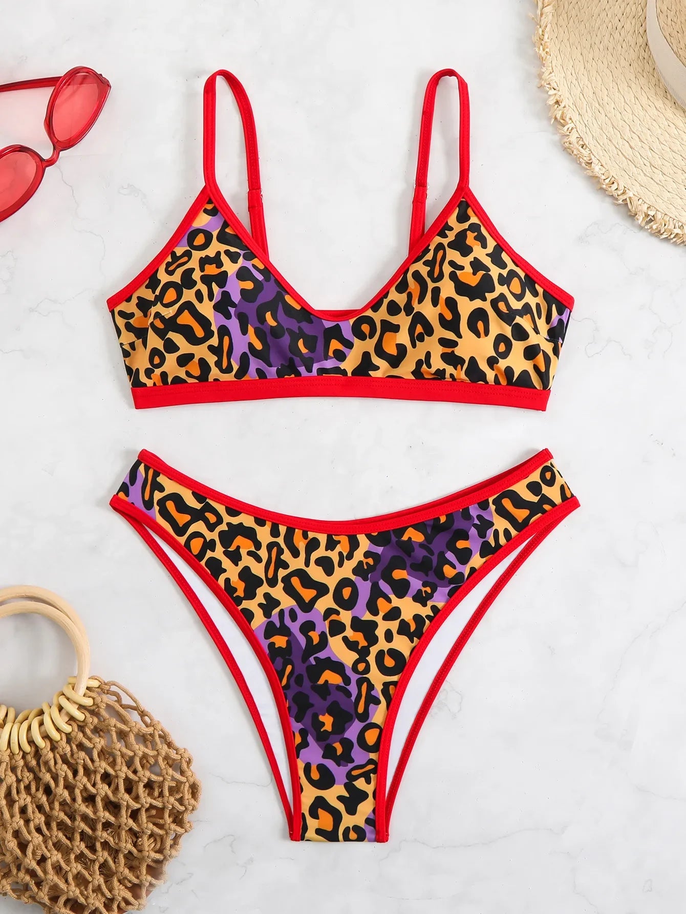 Purple Leopard Print Bikni Set