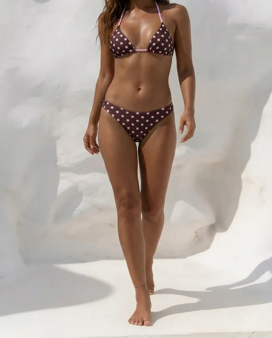 Purple Polka Dot Print Bikini Set