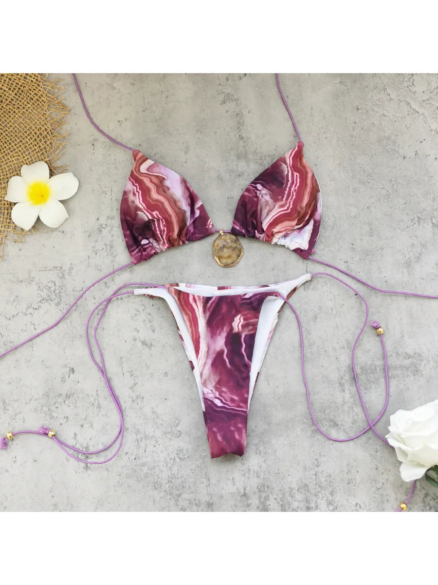 Purple Tie Dye Gradient Micro Bikini Set