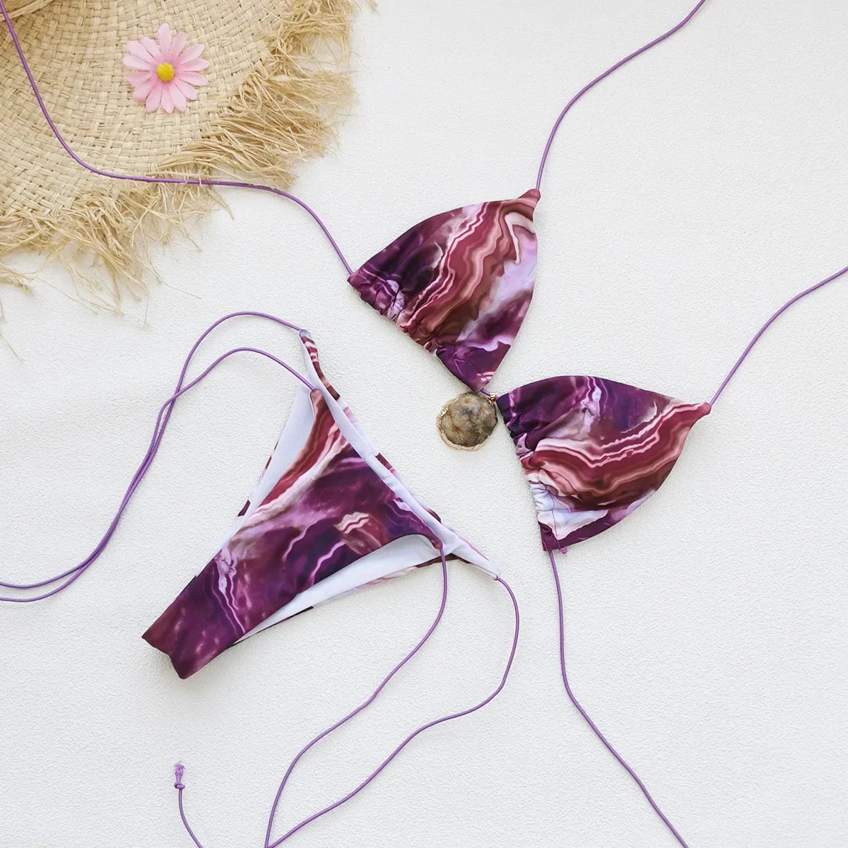 Purple Tie Dye Gradient Micro Bikini Set