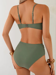 Push Up Cross Swimwear Green Pleate High Waist Bikini Set