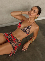 Red Floral Leopard Print Bikini Set