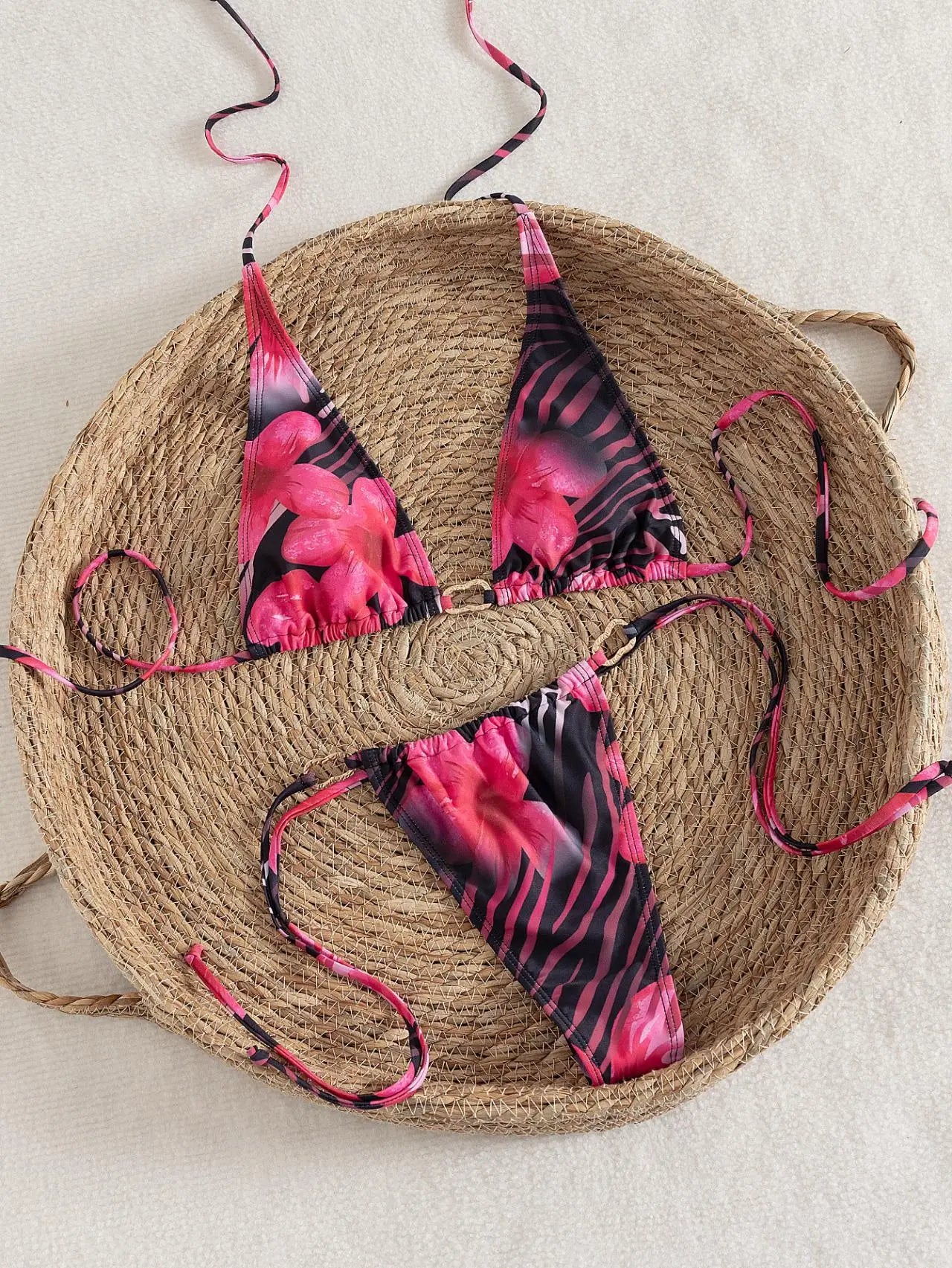 Red Floral Print Bikini Set