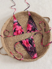 Red Floral Print Bikini Set