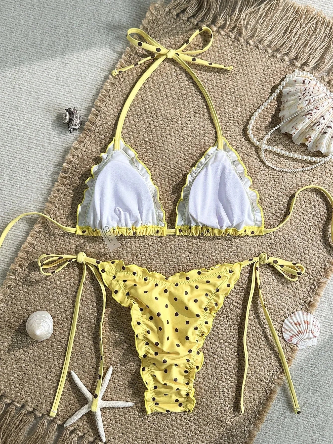 Red Floral Print Micro Bikini Halter Ruffles Push Up Bra Tie Side Thong Swimsuit Bathing Suit Swimwear