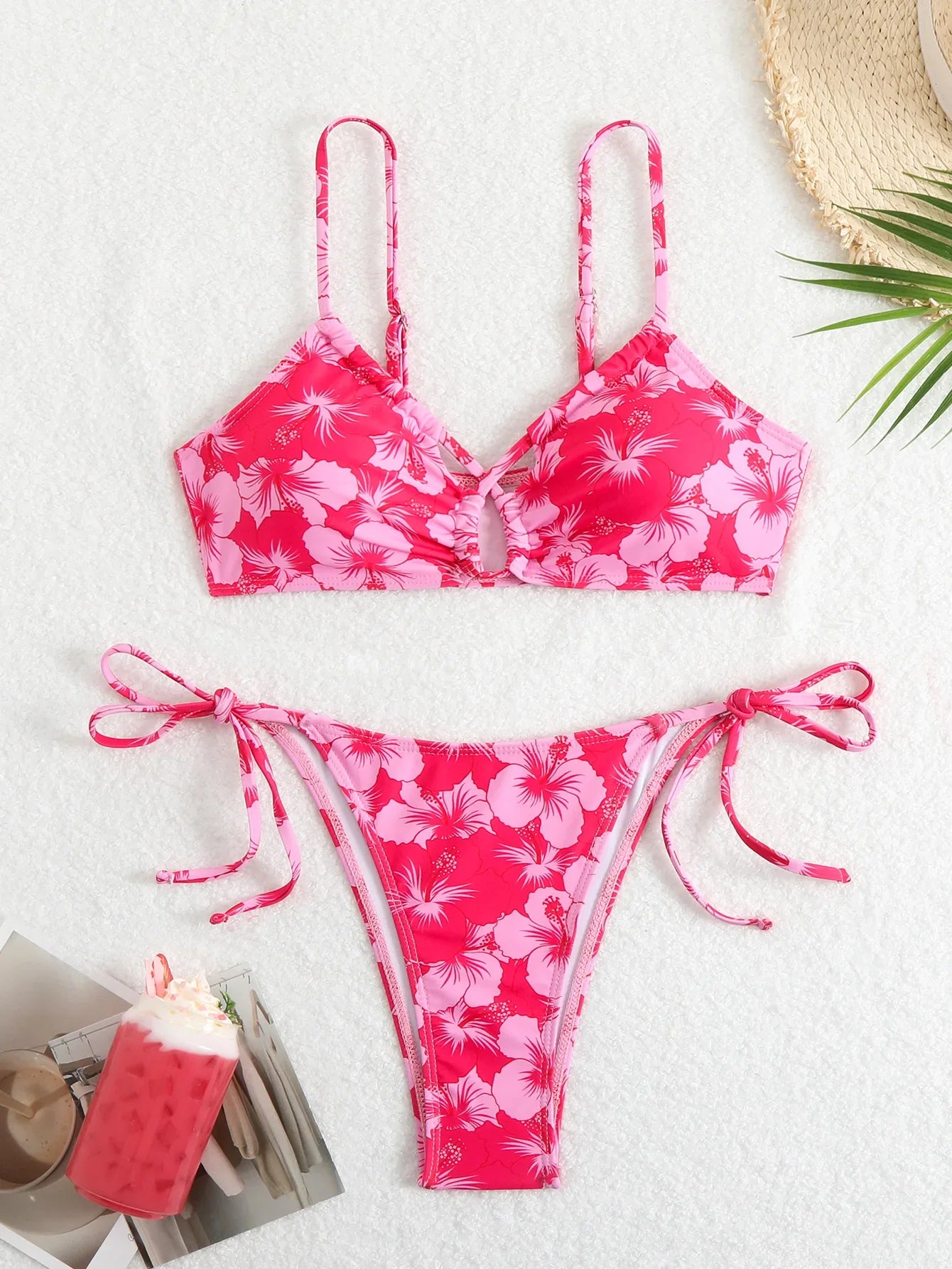Red Leopard Cherry Print Bikini Set
