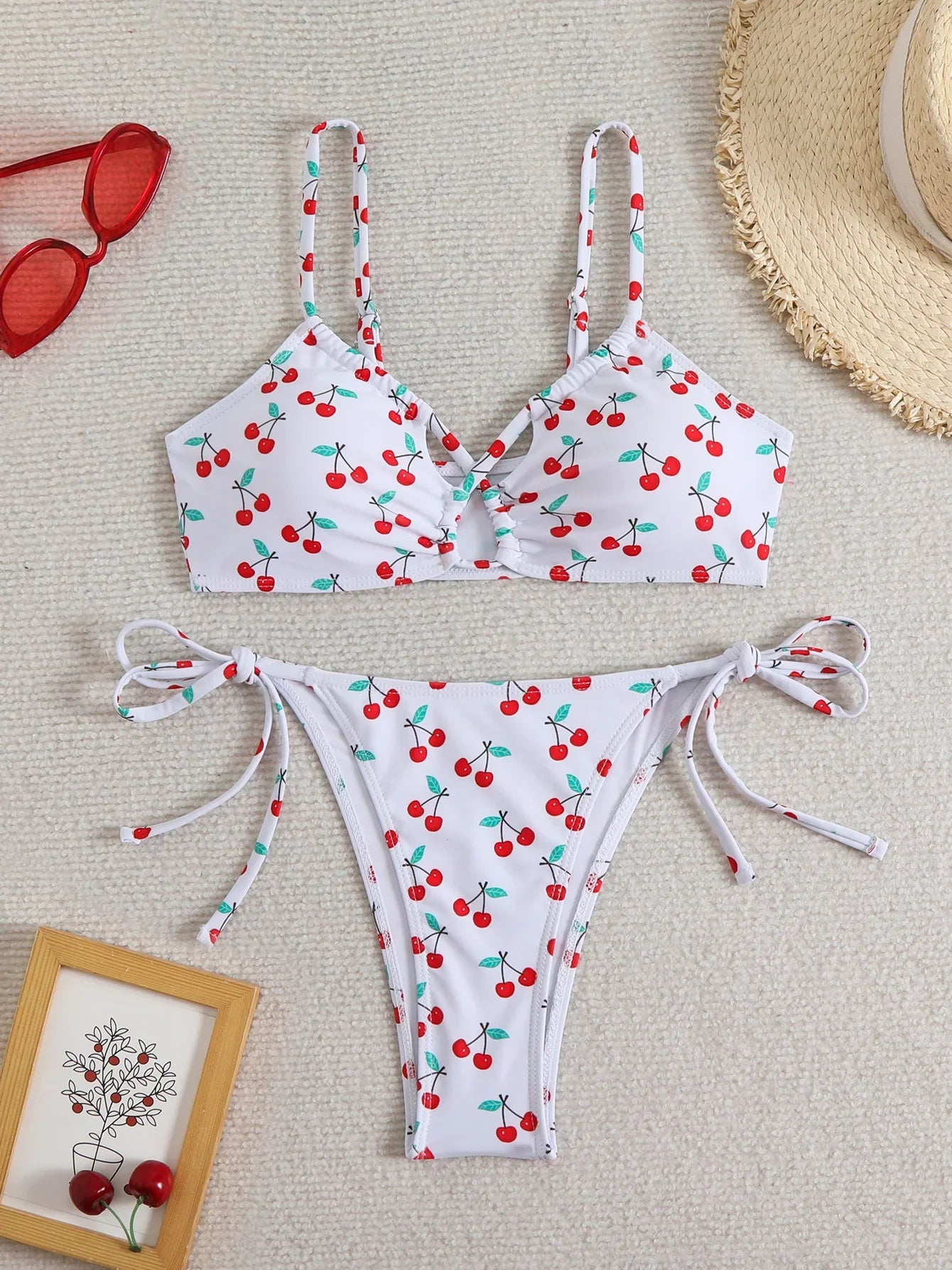 Red Leopard Cherry Print Bikini Set