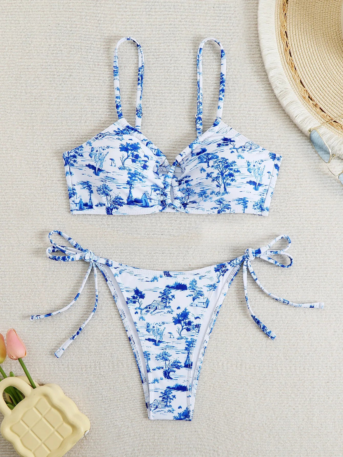 Red Leopard Cherry Print Bikini Set
