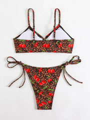 Red Leopard Cherry Print Bikini Set