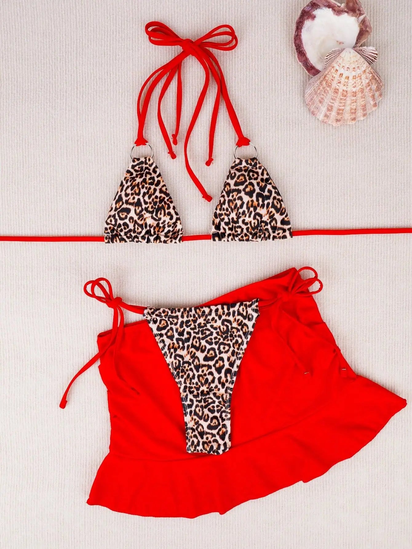 Red Leopard Print Bikinis Sets