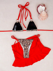 Red Leopard Print Bikinis Sets