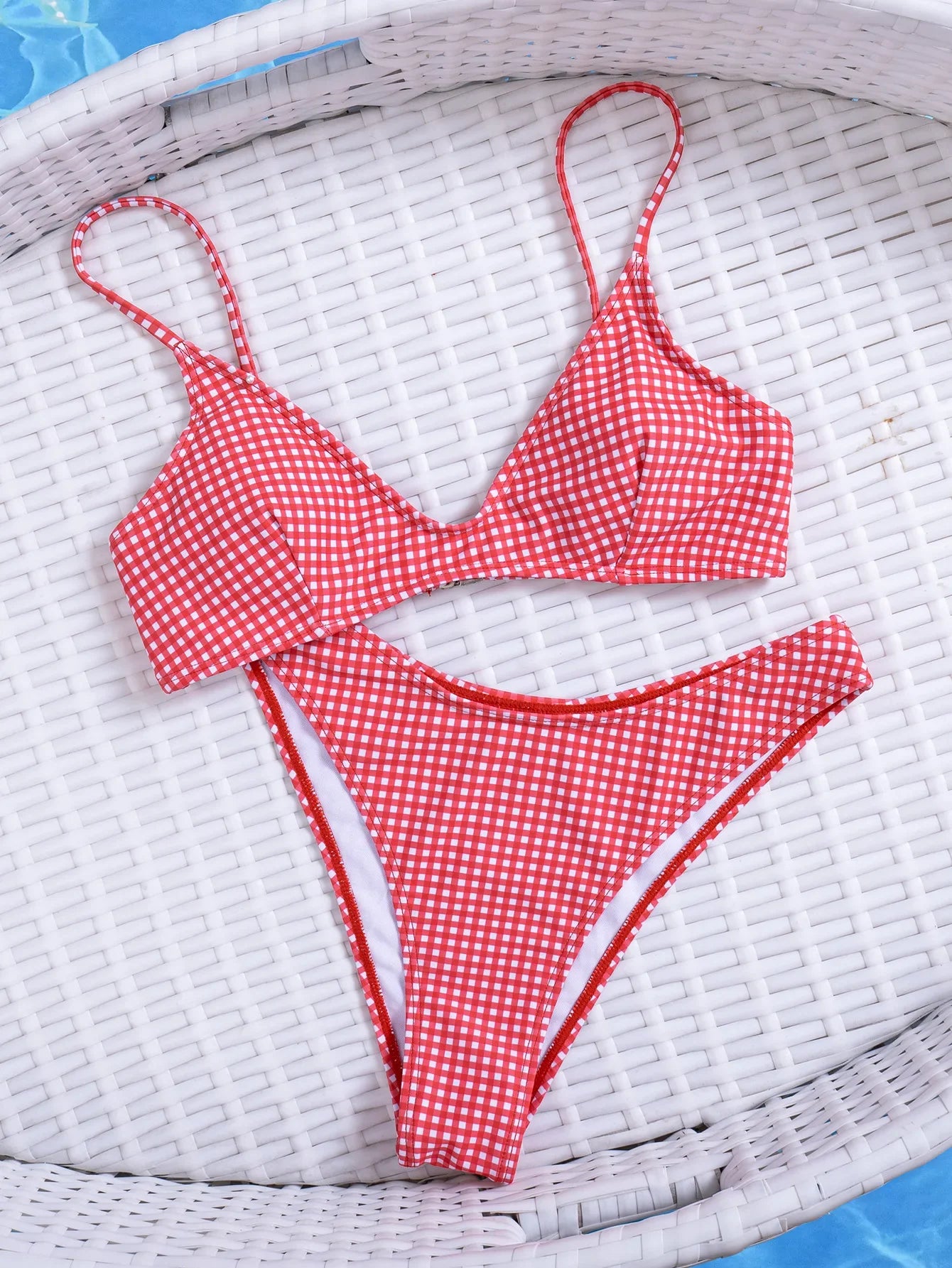 Red Plaid Micro Bikini Brazilian Push Up Bra High Waist Swimsuit Holiday Bathing Suit Swimwear Biquini