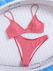 Red Plaid Micro Bikini Brazilian Push Up Bra High Waist Swimsuit Holiday Bathing Suit Swimwear Biquini
