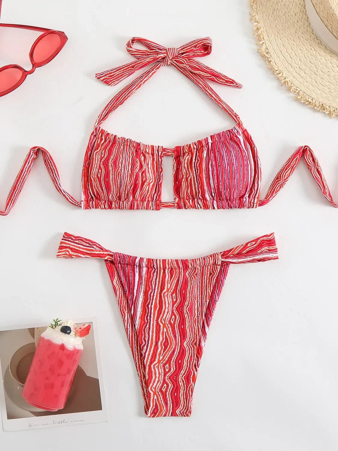 Red Stripe Bikinis Sets