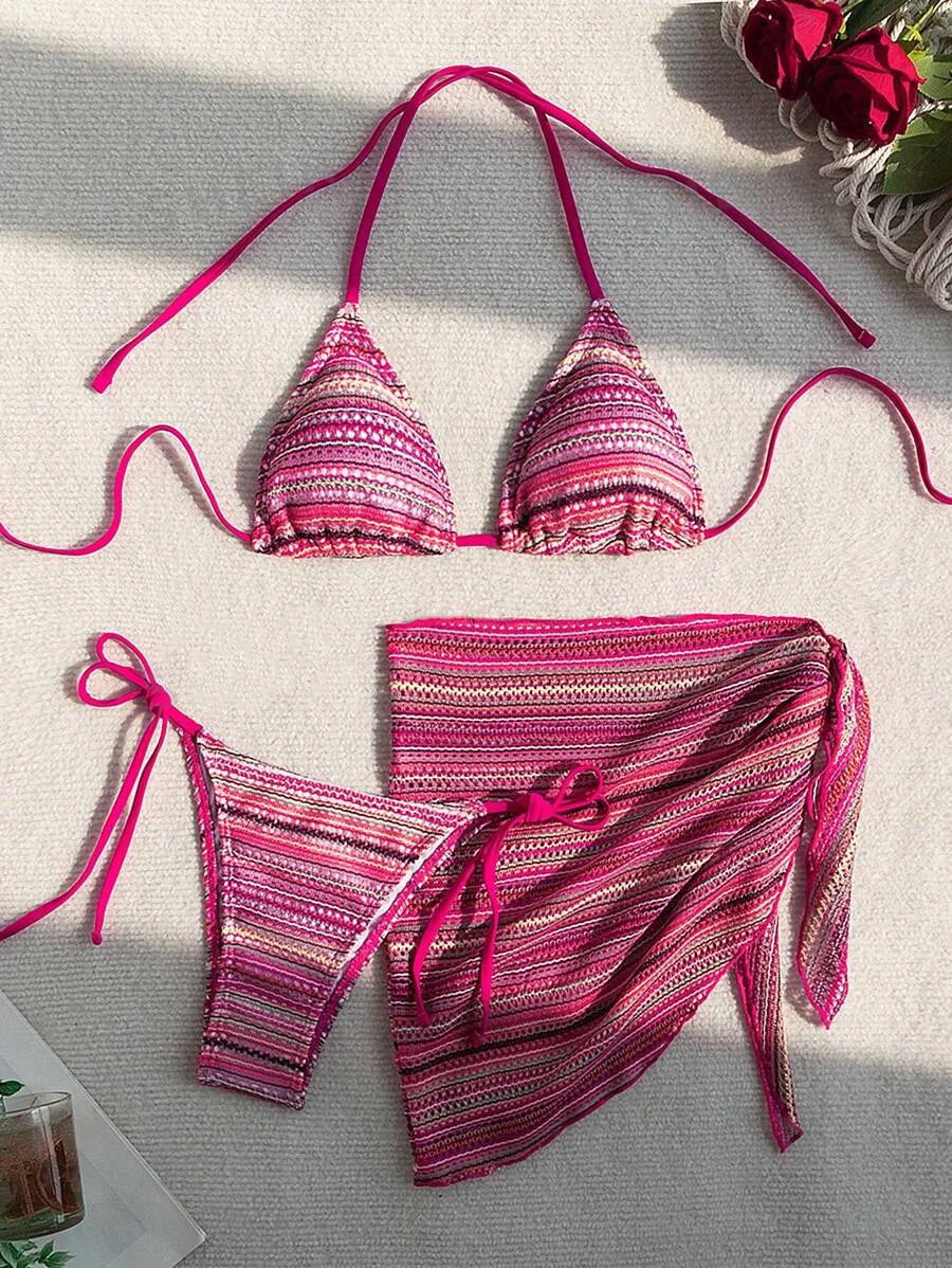 Red Striped Bikini Set