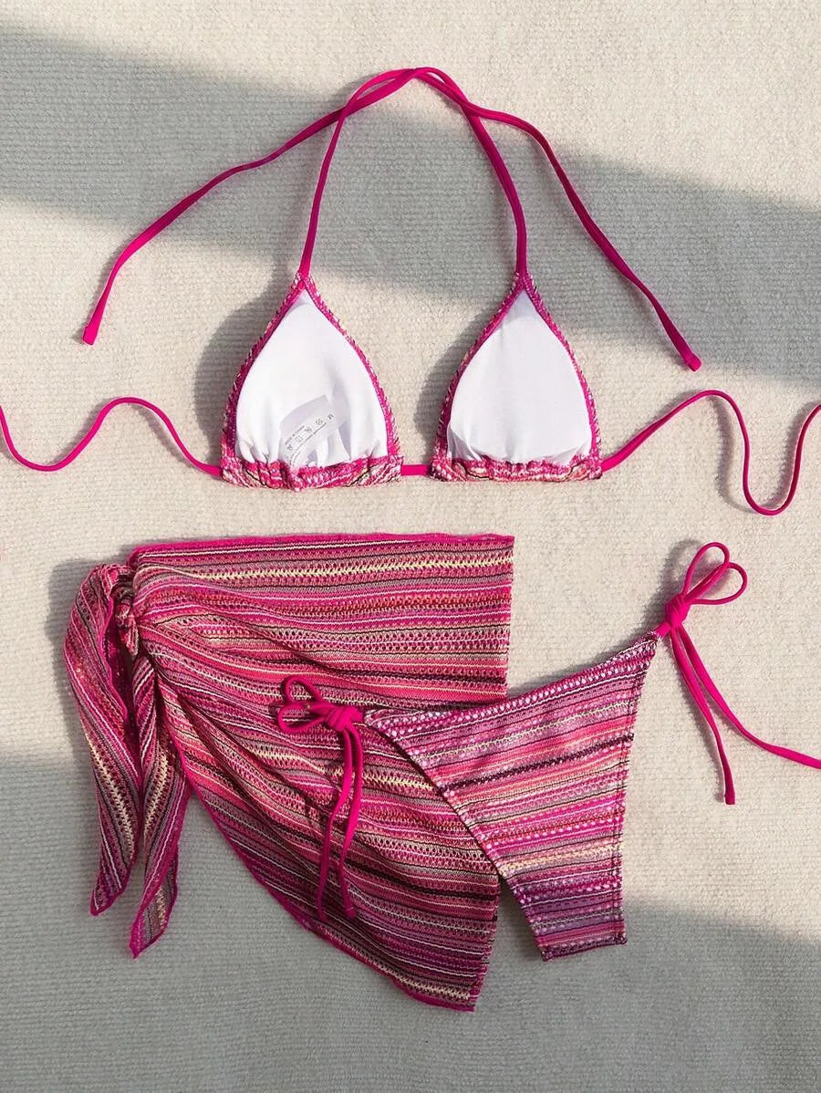 Red Striped Bikini Set