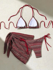 Red Striped Bikini Set