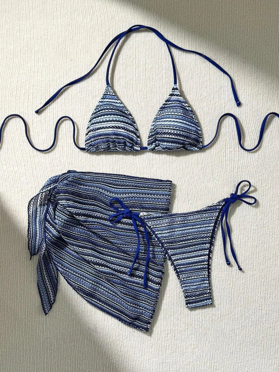Red Striped Bikini Set