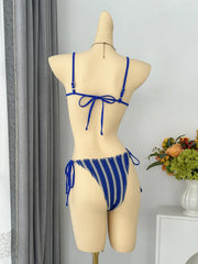 Red Striped Micro Bikini Metal Starfish Pleate Push Up Bra Tie Side Thong Swimsuit Beach Bathing Suit Swimwear