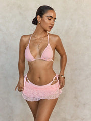 Ruffles Mesh Skirt 3 Piece Bikini Set
