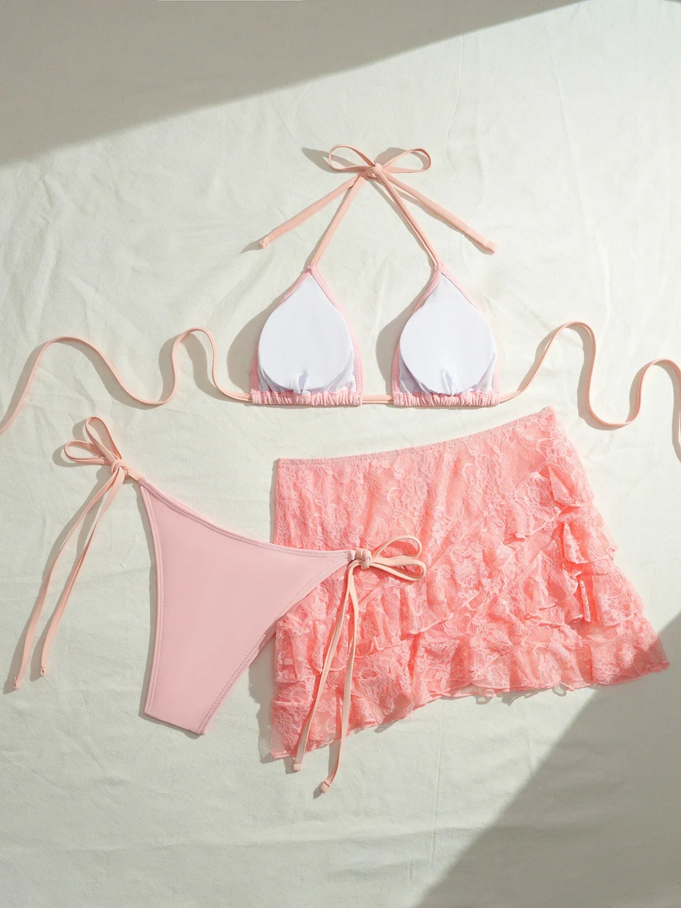 Ruffles Mesh Skirt 3 Piece Bikini Set