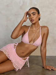 Ruffles Mesh Skirt 3 Piece Bikini Set