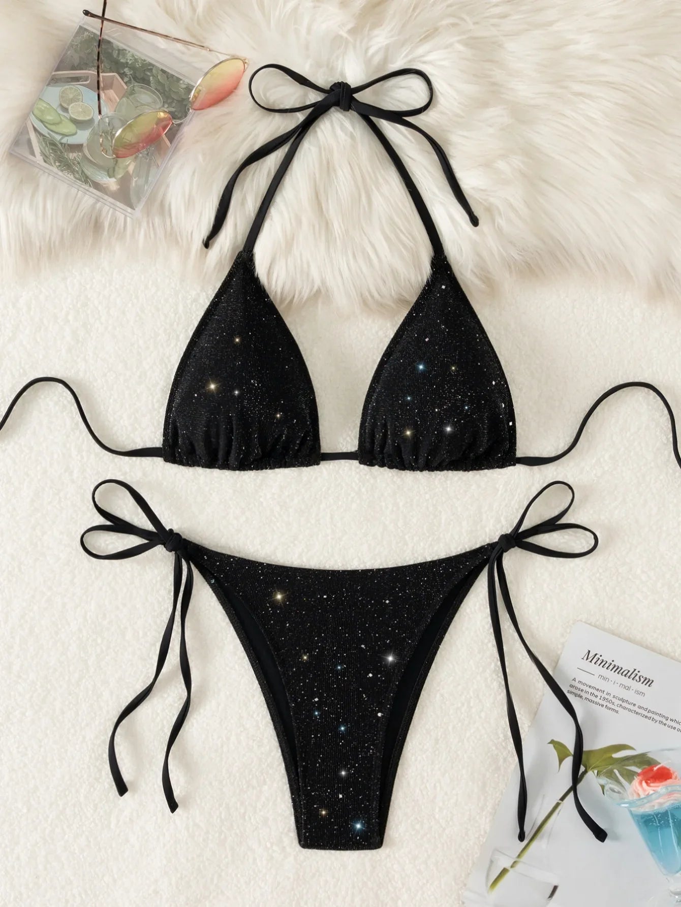 Sequin Black Bikini Set