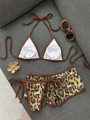 Sequin Coffee Leopard Print Holiday Bikini Set