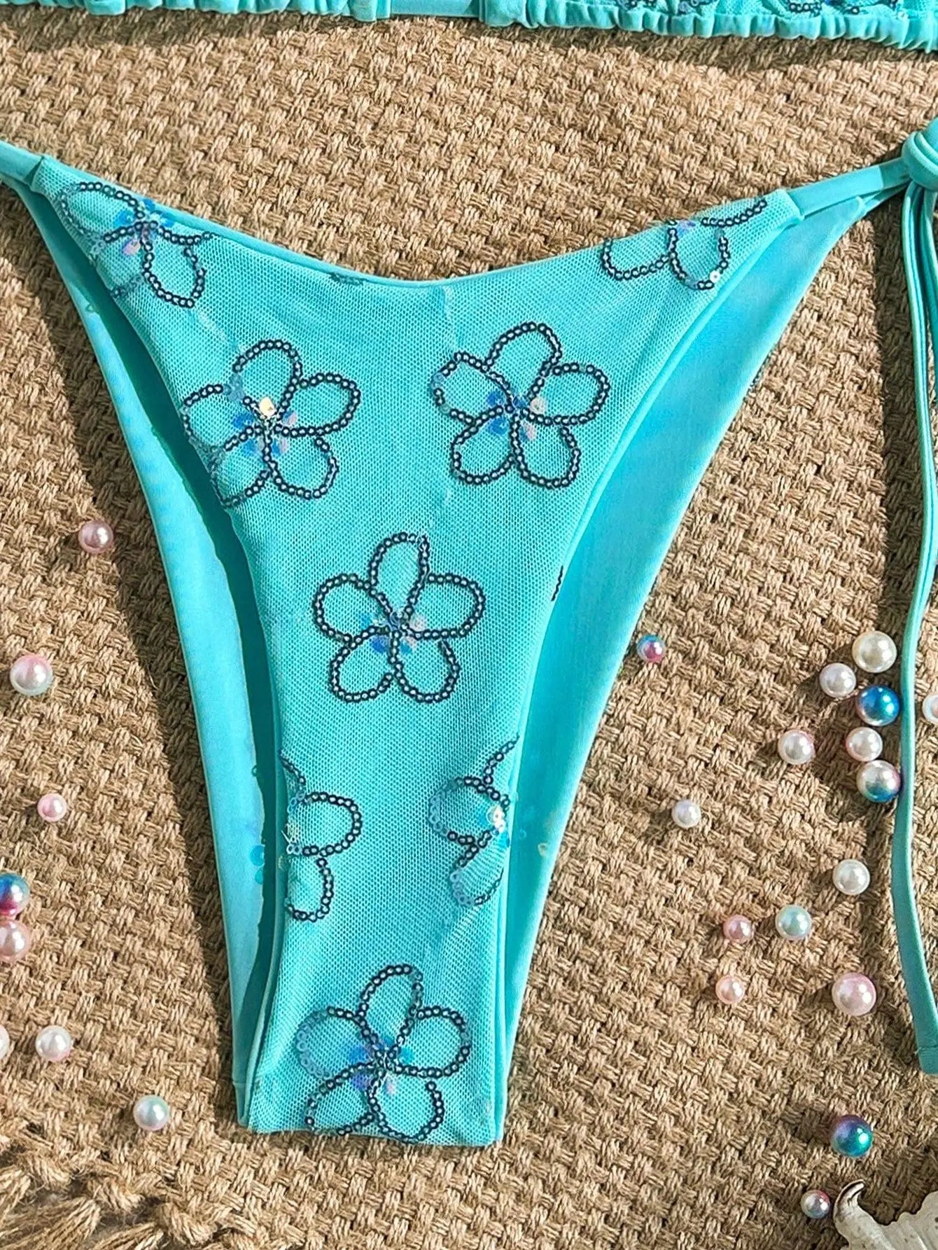 Sequin Floral Micro Bikini Set