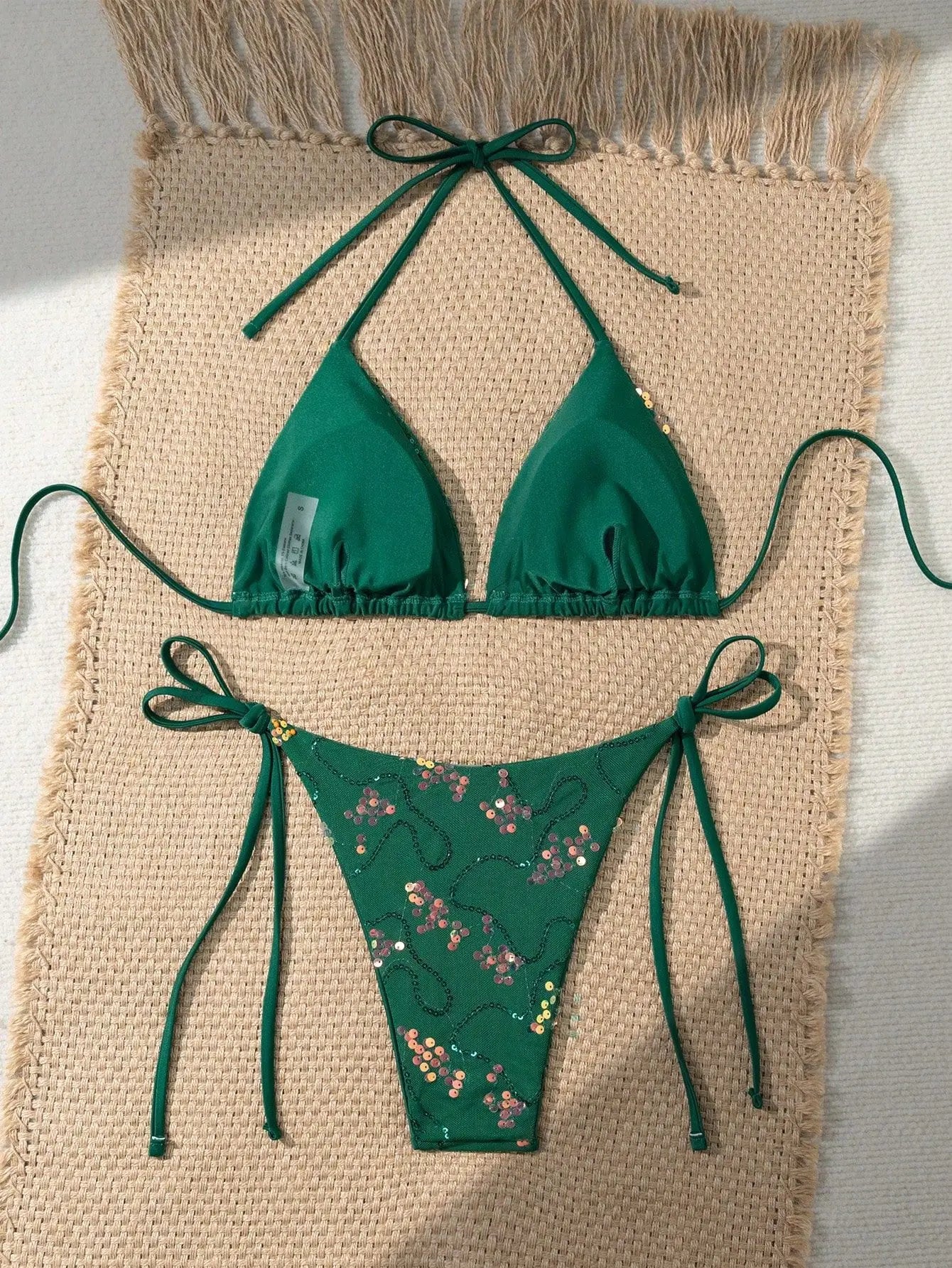 Sequin Floral Micro Bikini Set
