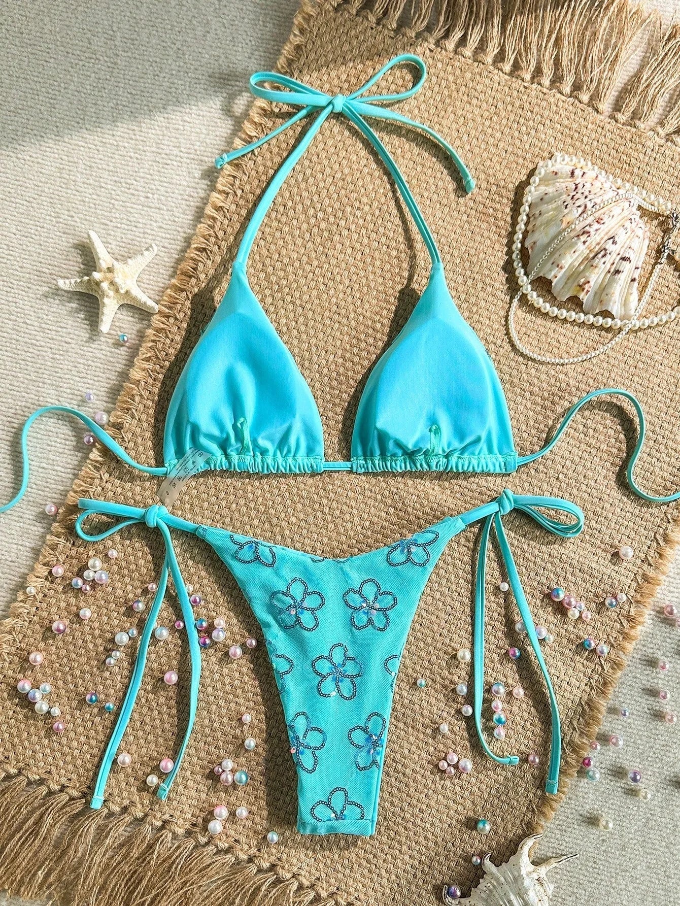 Sequin Floral Micro Bikini Set