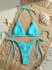 Sequin Floral Micro Bikini Set
