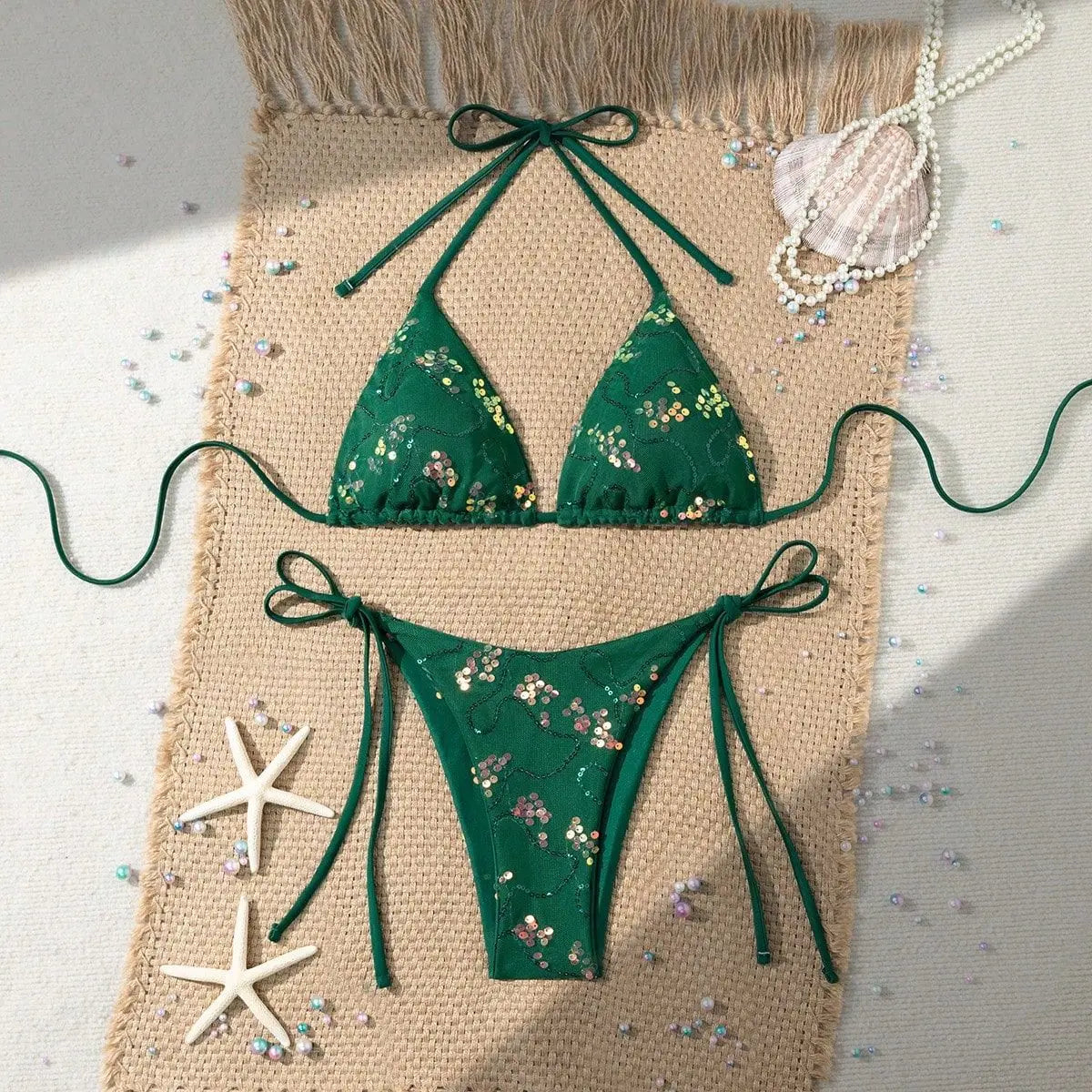 Sequin Floral Micro Bikini Set