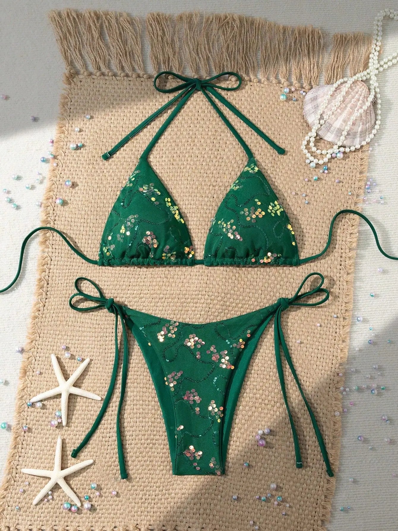 Sequin Floral Micro Bikini Set