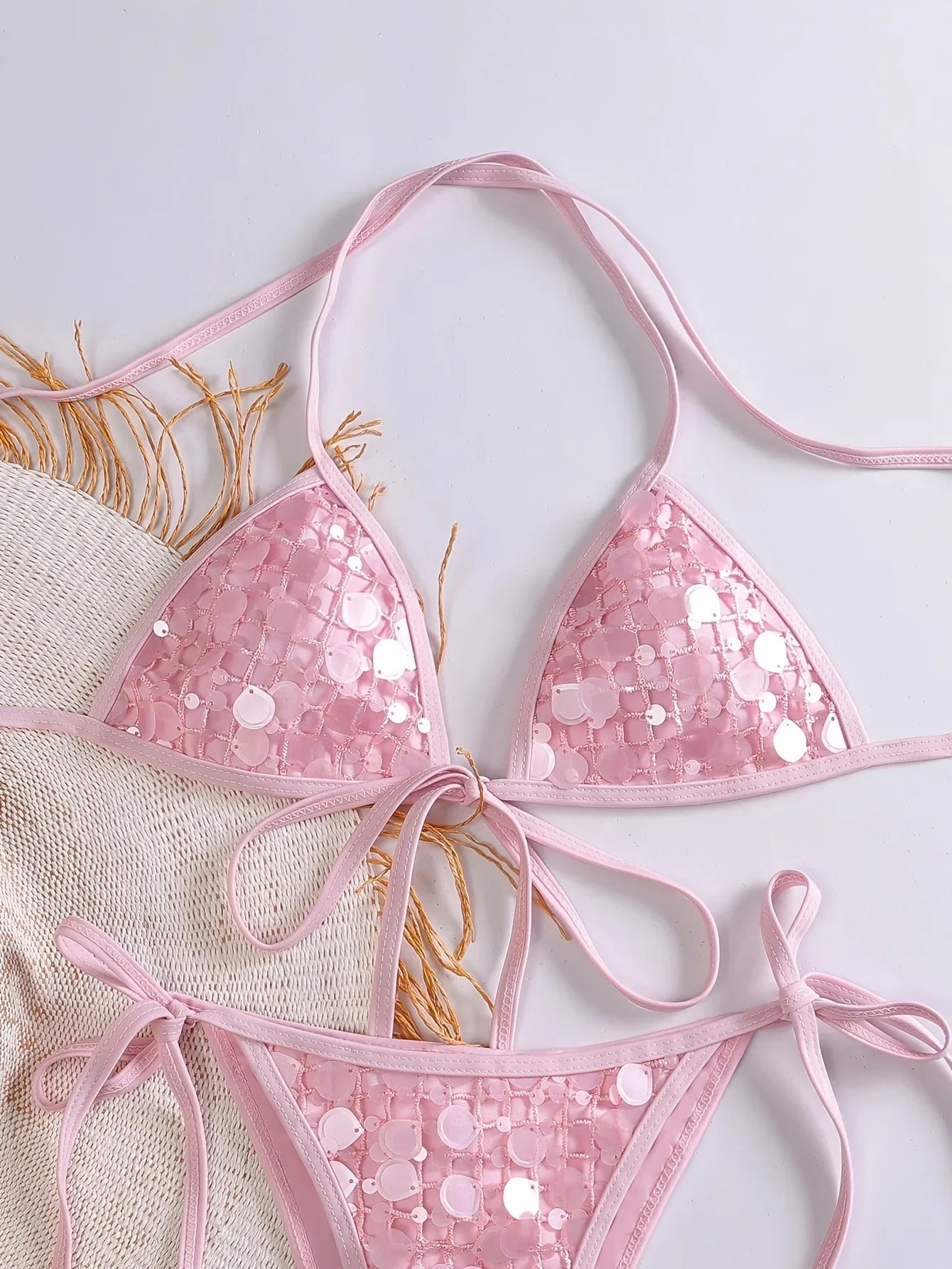 Sequin Pink Bikini Set