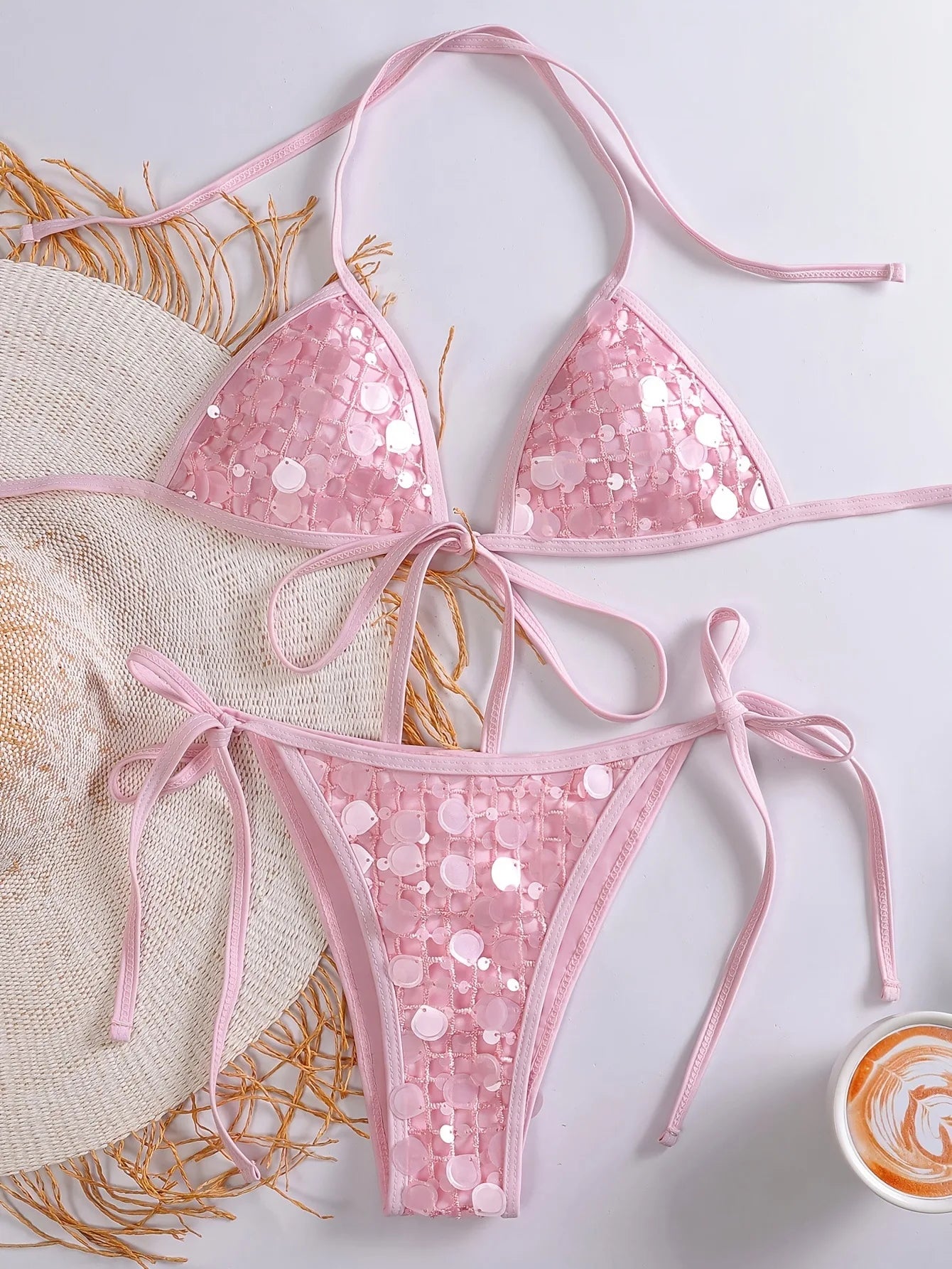 Sequin Pink Bikini Set