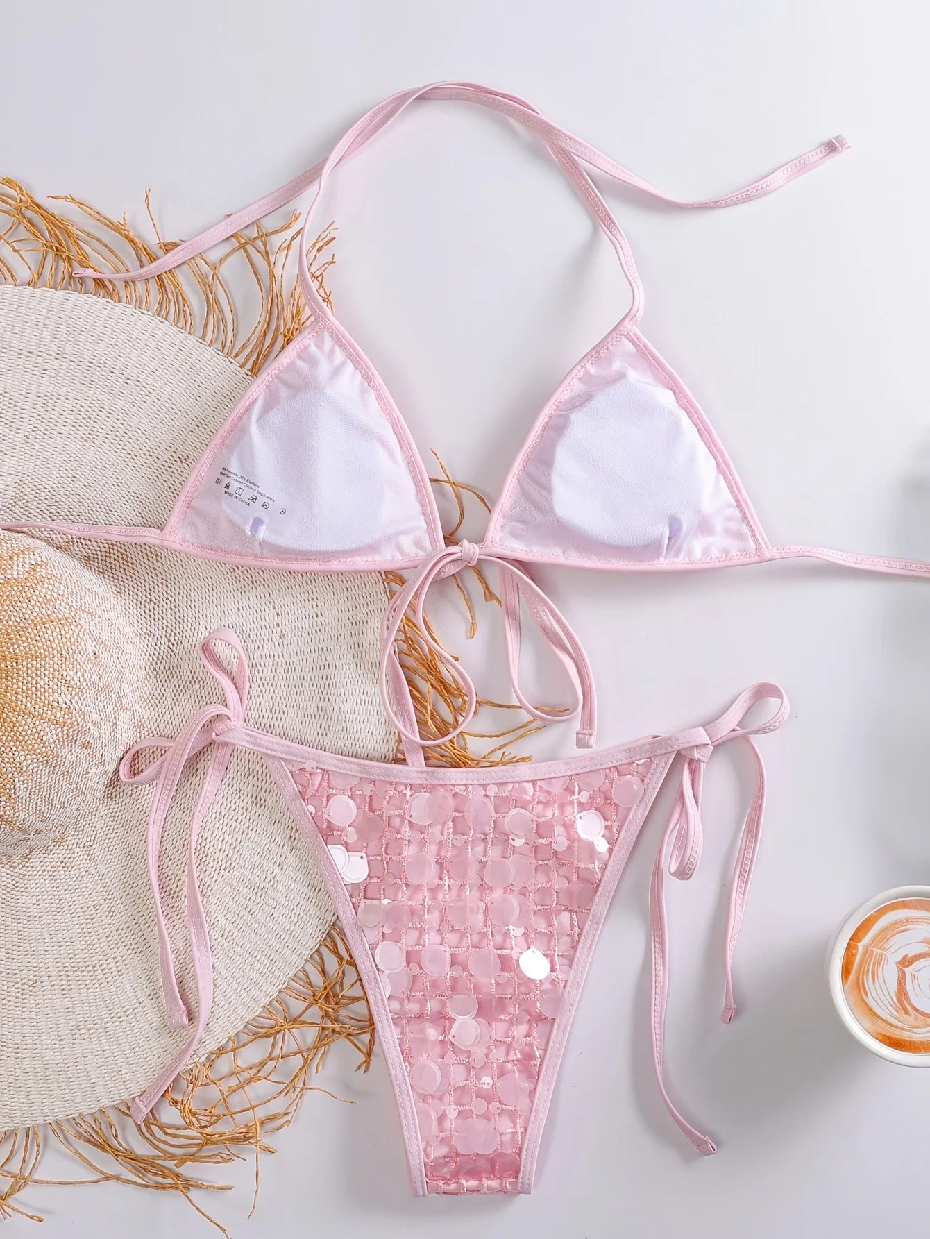 Sequin Pink Bikini Set