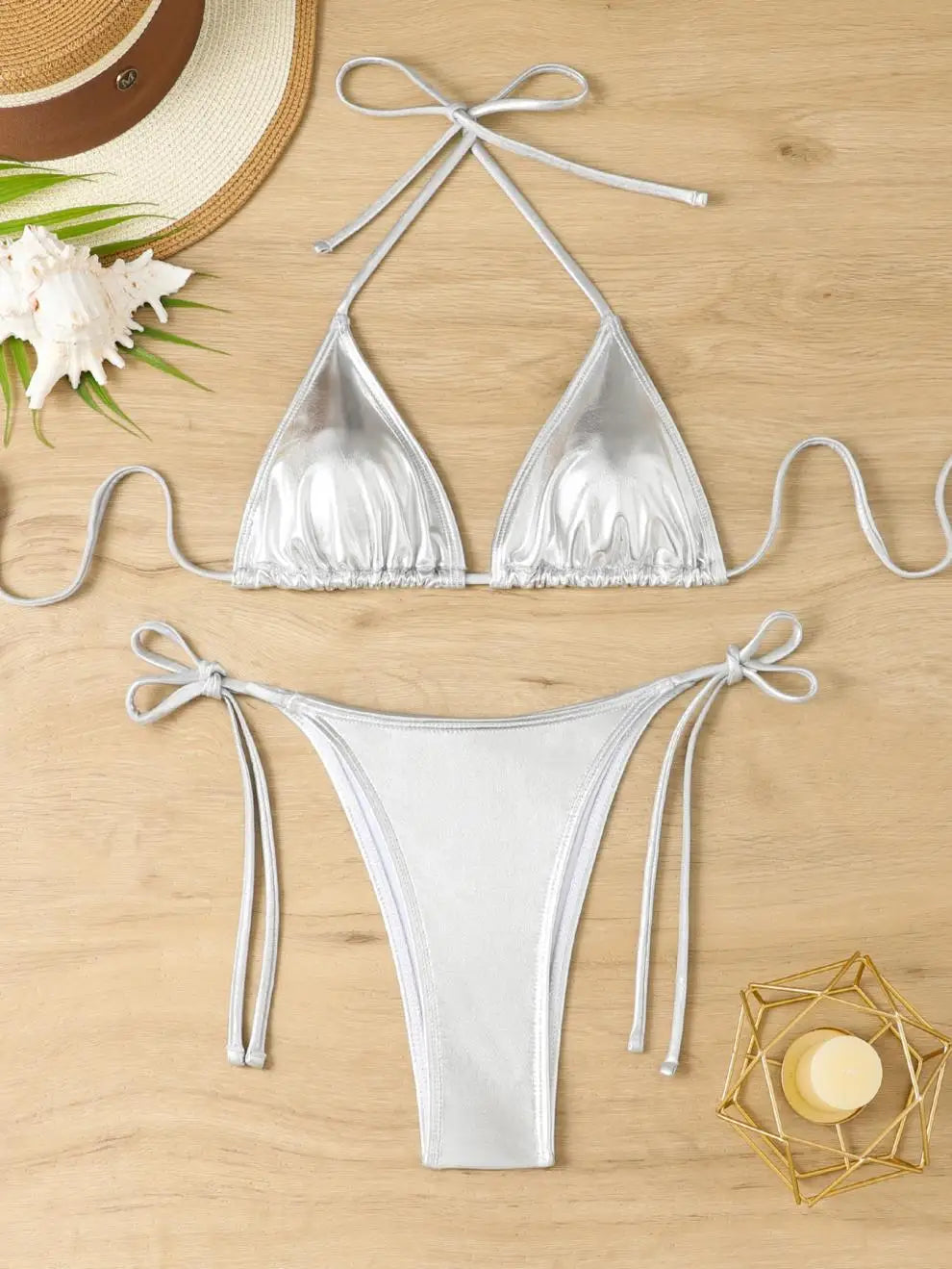 Shiny Silver Bikini Set