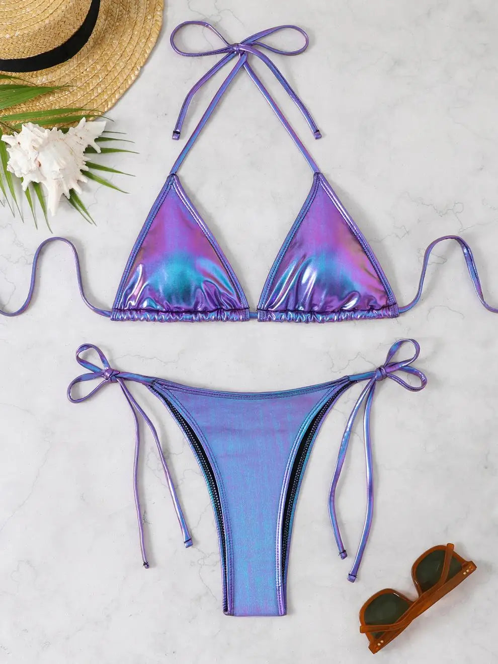 Shiny Silver Bikini Set