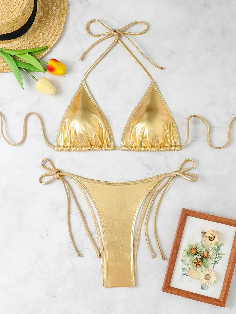 Shiny Silver Bikini Set
