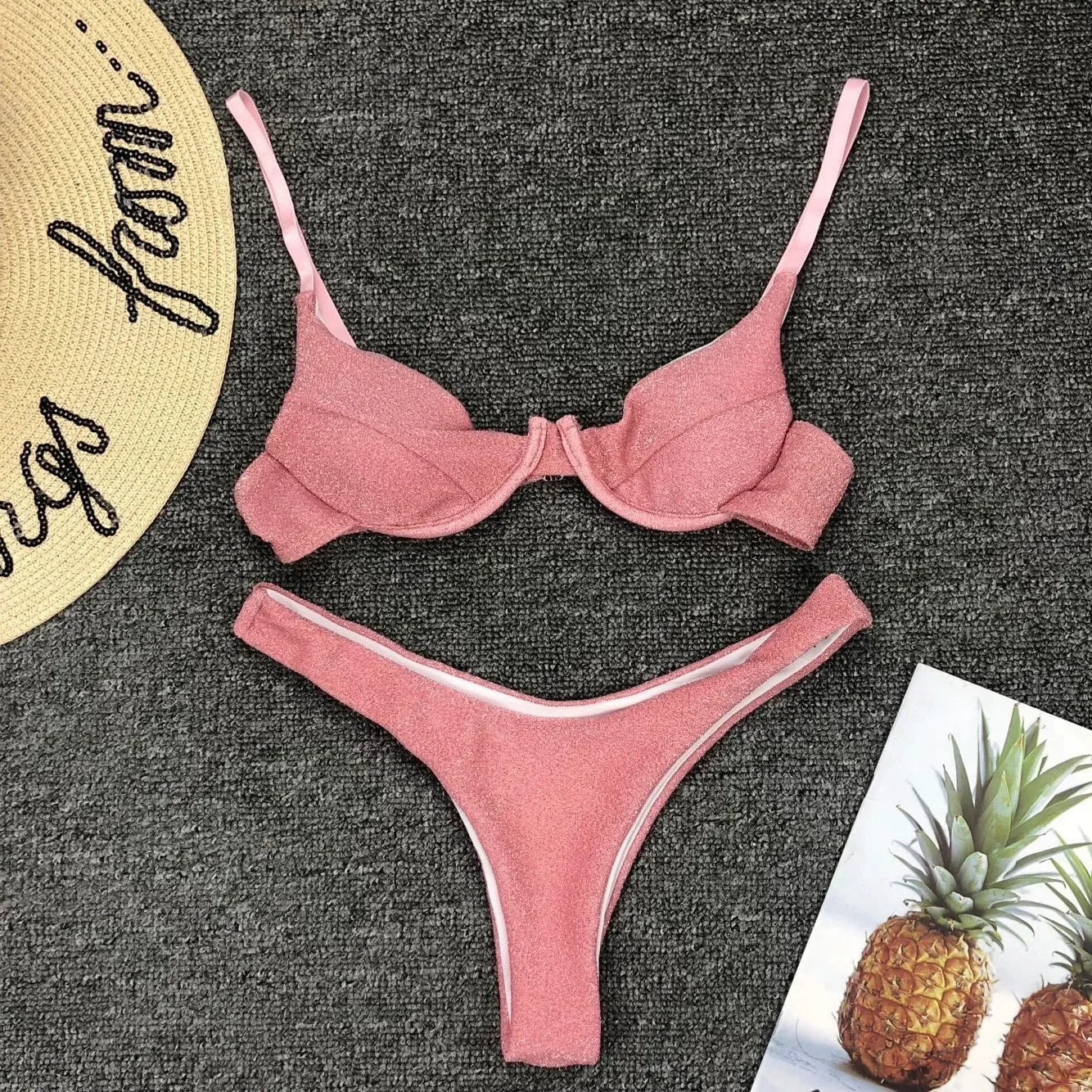 Silver Glitter Bikini Swimwear Push Up Cut Out Underwire Thong Swimsuit Brazilian Bathing Suit Biquini