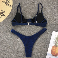 Silver Glitter Bikini Swimwear Push Up Cut Out Underwire Thong Swimsuit Brazilian Bathing Suit Biquini
