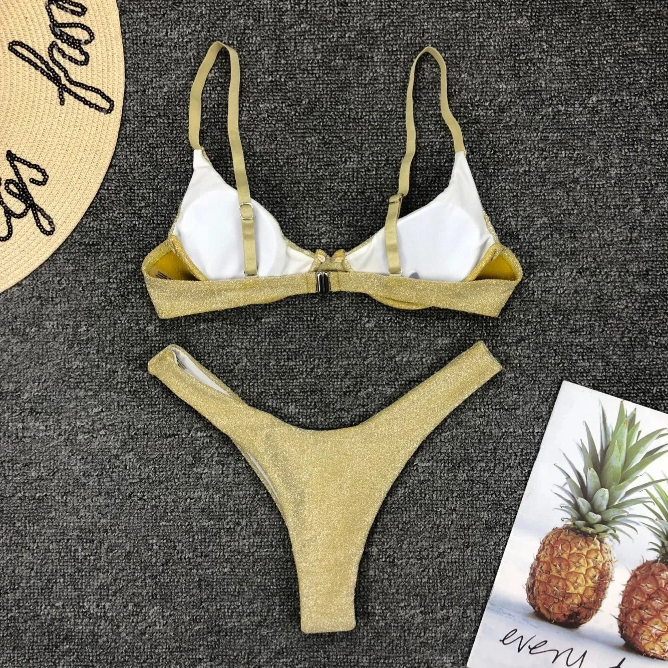 Silver Glitter Bikini Swimwear Push Up Cut Out Underwire Thong Swimsuit Brazilian Bathing Suit Biquini