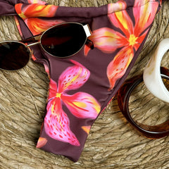 Sky Blue Floral Print Micro Bikini Push Up Bra Pleate Thong Swimwear Beach Bathing Suit Holiday Swimsuit Biquini