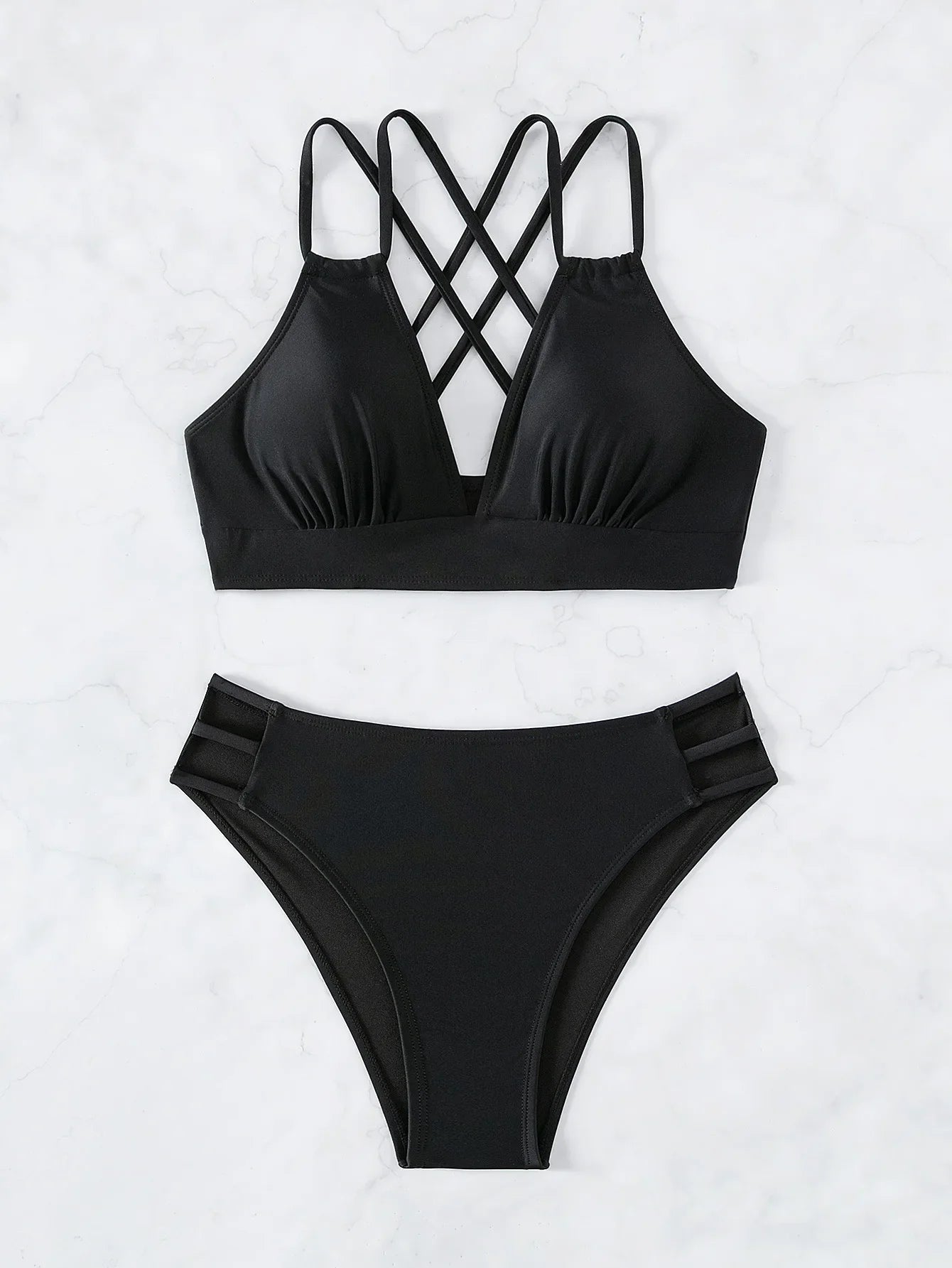 Solid Black Two Piece Swimsuit