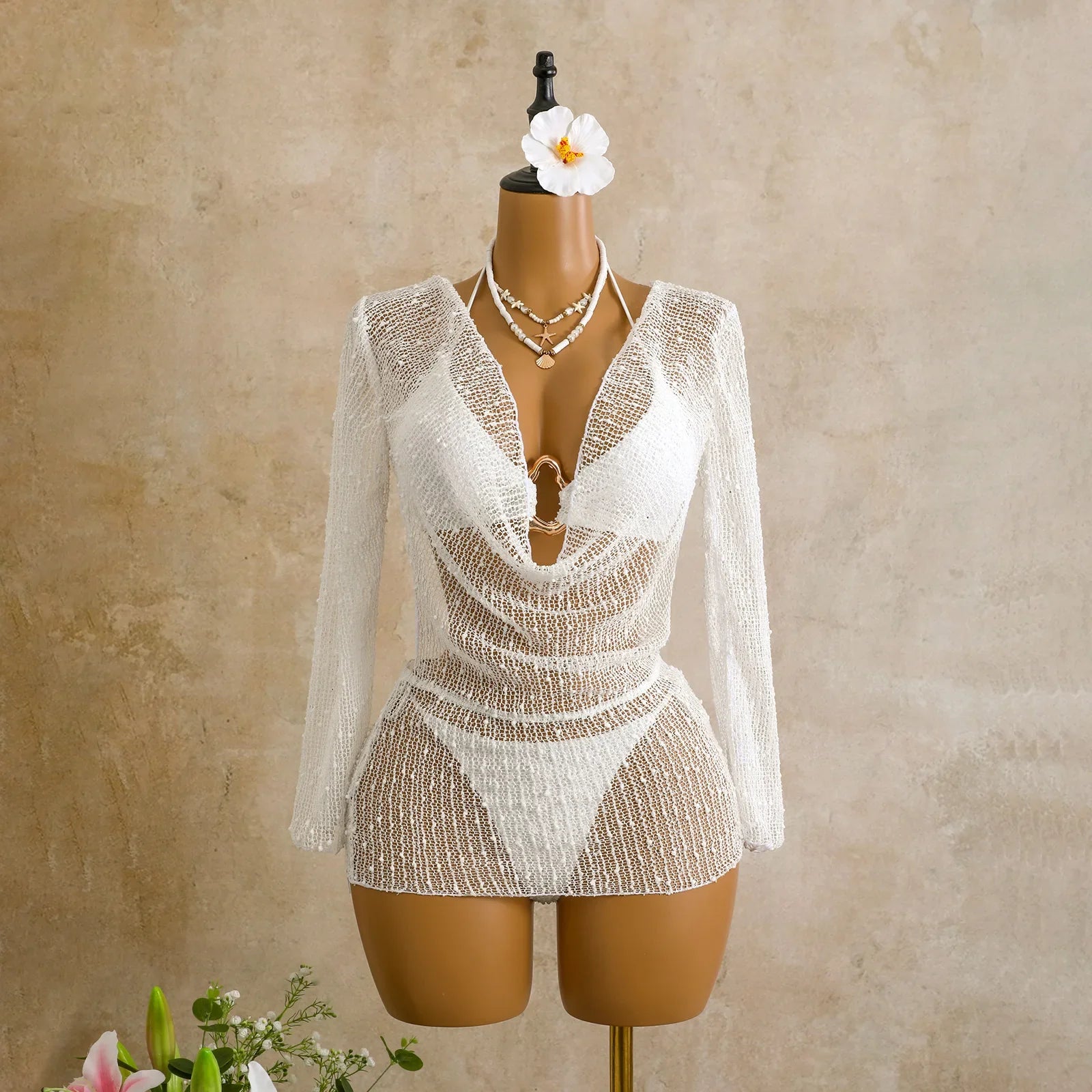 Swing Collar Sequin Long Sleeve Mesh Dress 3 Piece Swimsuit Black Push Up Triangle Swimsuit Bathing Suits Swimwear