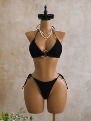Swing Collar Sequin Long Sleeve Mesh Dress 3 Piece Swimsuit Black Push Up Triangle Swimsuit Bathing Suits Swimwear