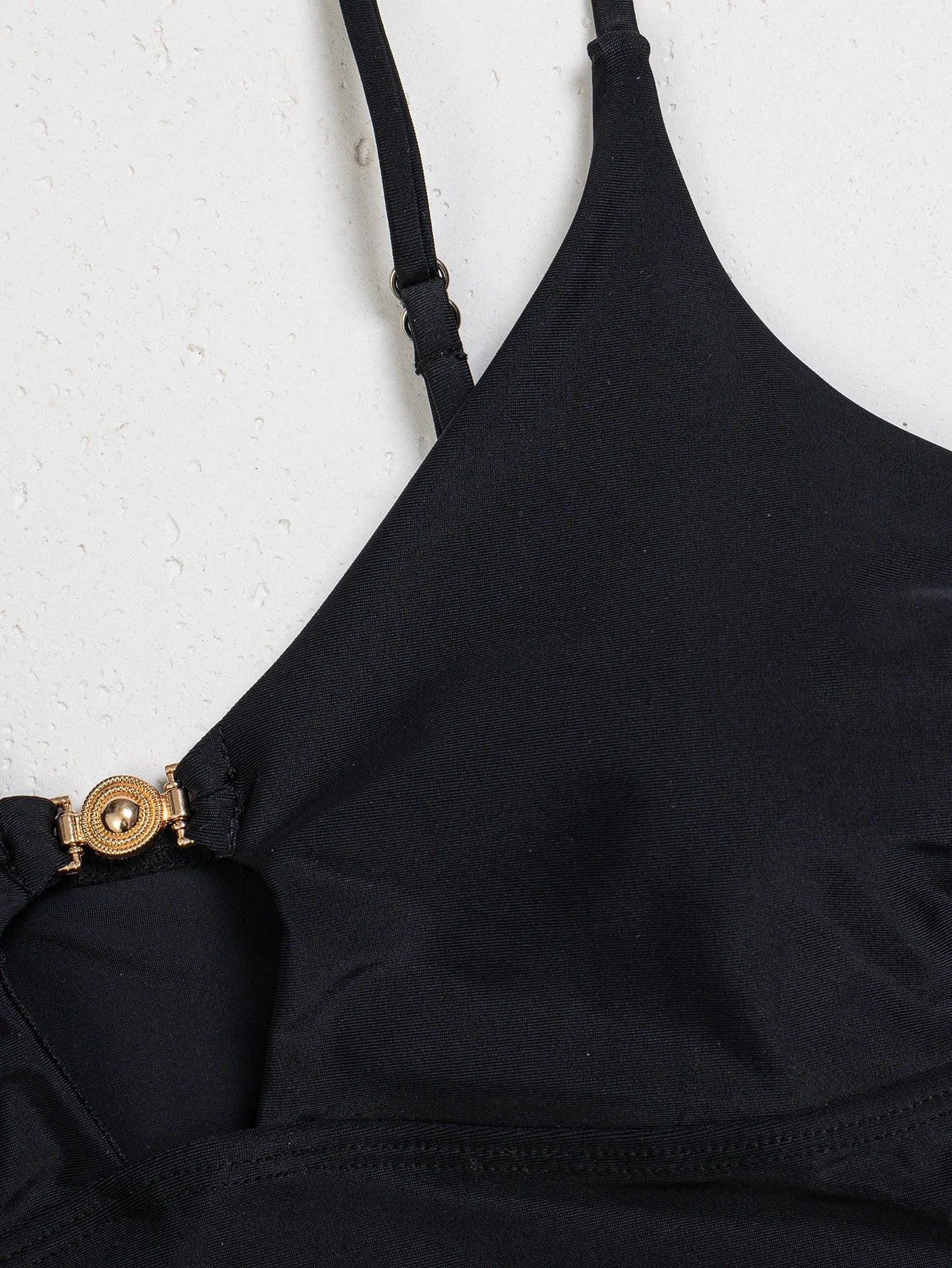 Thong Bikini Black Metal Circle Hollow Out Tank Top Two Piece Swimsuit Beach Bathing Suit Micro Swimwear biquini